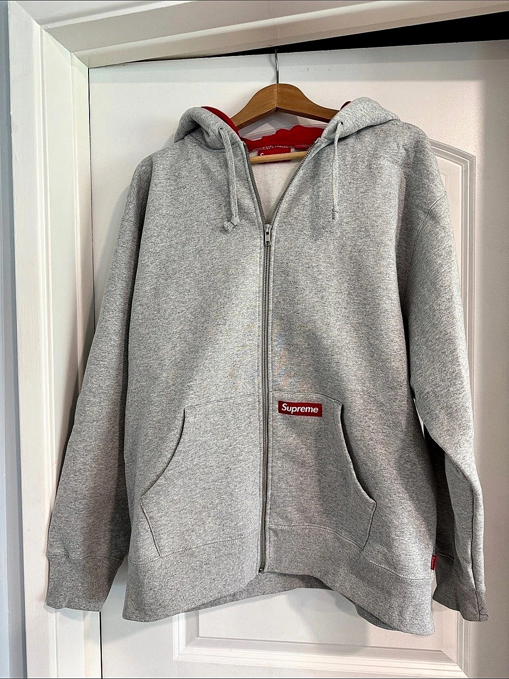 Supreme Small Box Zip Up Hooded Sweatshirt Gray & Red RARE